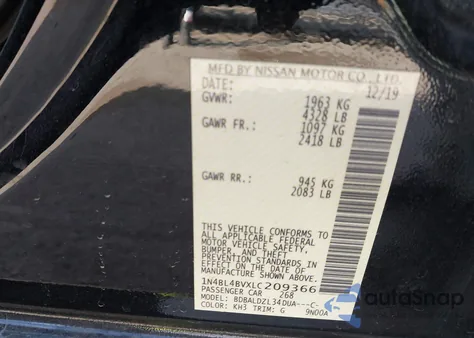 2020 Nissan Altima S Fwd из США, поврежденный, VIN 1N4BL4BVXLC209366